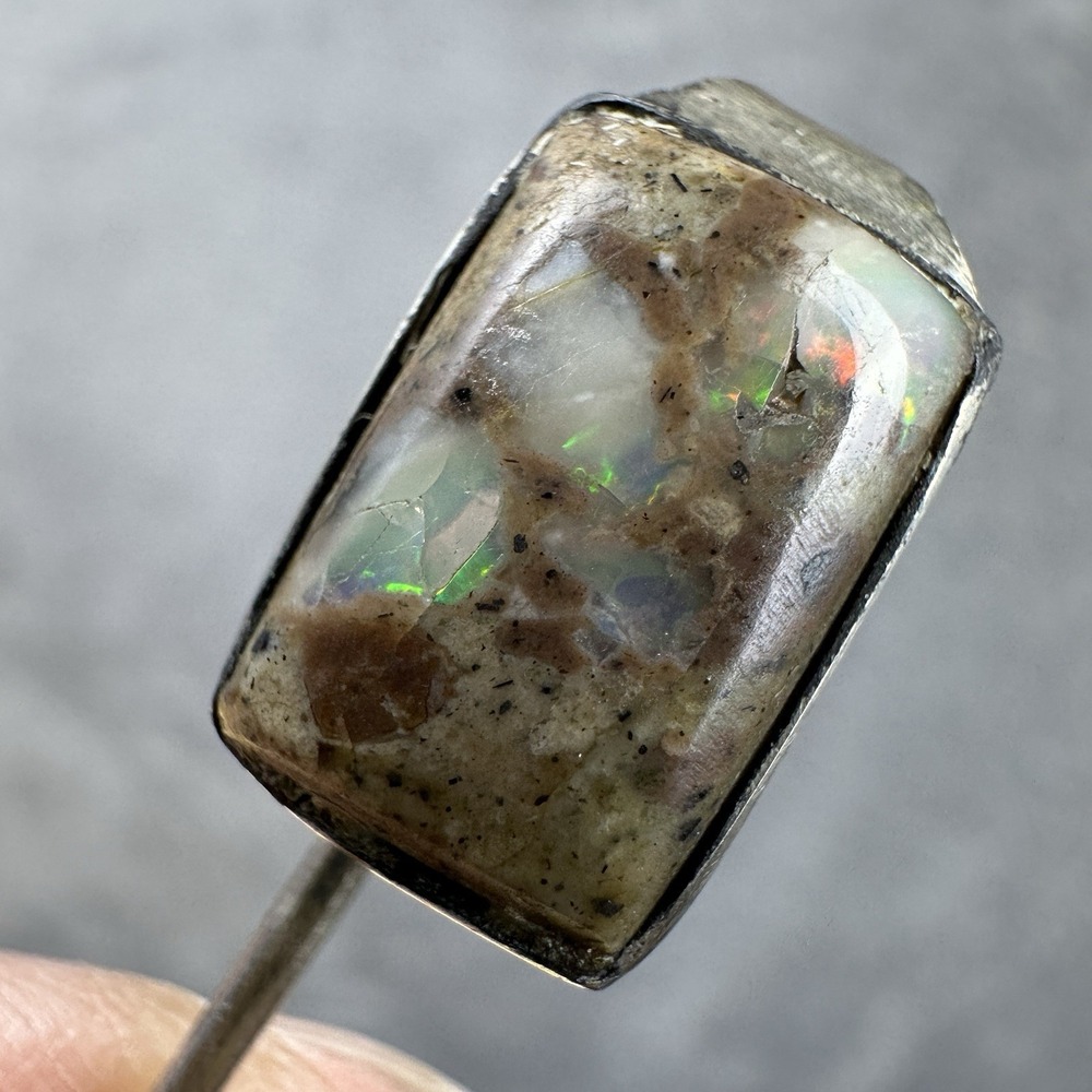 VTG Mexican Cantera Fire Opal Stick Pin 2.2" Sterling Silver Matrix Boulder 3.6g